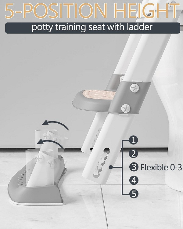 Napei Toddler's Potty Training Seat with Safety Handles and  Adjustable Ladder - Grey / White image 2