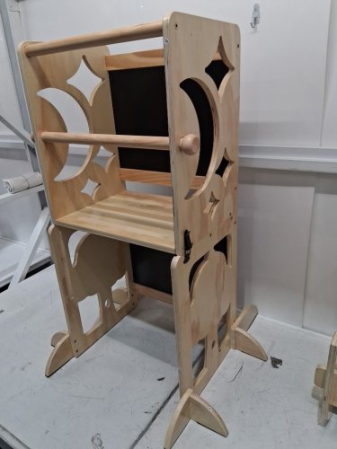 COSYLAND TODDLER 4-IN-1 WOODEN FOLDABLE STANDING TOWER WITH BLACKBOARD - 1.5 TO 3 YEARS - NATURAL WOOD (MODEL: CS000197-1-CA) image 4