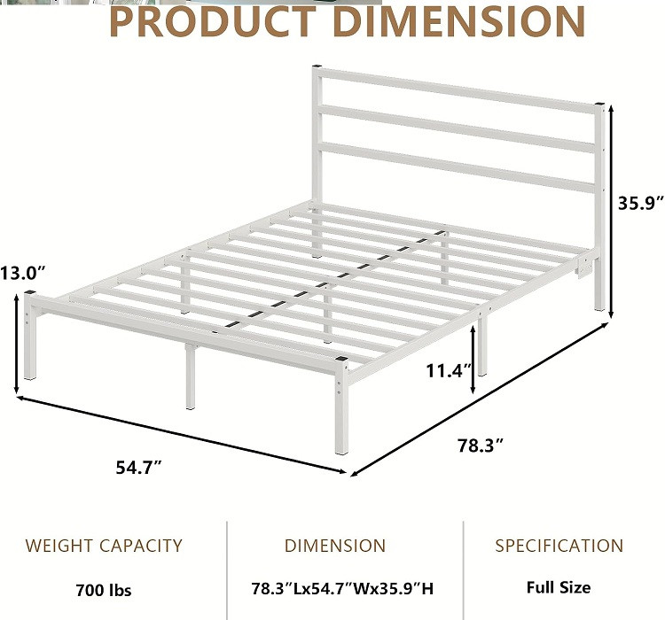 CollaredEagle Metal Bed Frame with Headboard with LED light strip and charging station - Full - white (model: bf014 f-q) image 2