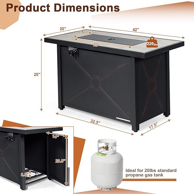 Patiojoy Propane Fire Pit Table with ceramic tabletop and propane storage - 42" - 60000BTU (model: np12396) image 2