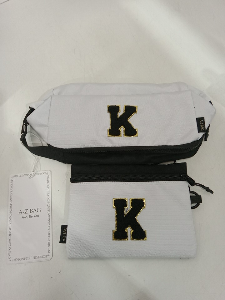 2pc A-Z BAG Travel Toiletry/MAKEUP bag With rfid - bold letter K - white/black image 4
