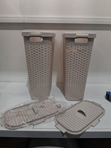 2pk Mind Reader 40L Slim Laundry Hamper with lid - 40L - ivory (model: ‎40HAMP2pk -IVO) image 2