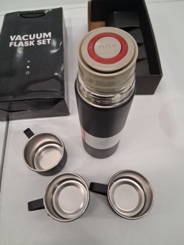 4PC Vacuum Flask Outdoor Travel Thermos with 3 Cups - black/Stainless Steel - 500ml image 4