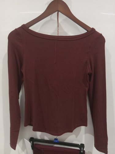 2PC pafsilipon active wear LEGGINGS & LONG SLEEVE ribbed top - large - maroon image 3