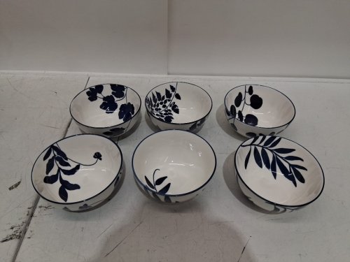 6pk arbor stoneware bowls - 6" - white/blue (model: 1901823) image 3