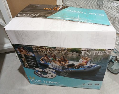 INTEX 5-PERSON IFLATABLE TROPICAL ISLAND LOUNGE FLOAT WITH BUILT IN COOLER AND MESH NETTING, BLUE (MODEL: ‎57272EP) image 2