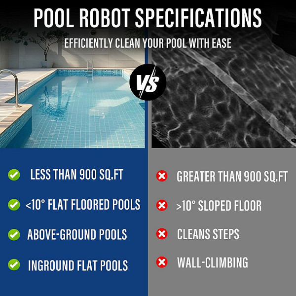 starrybot cordless robotic pool vacuum cleaner - max 900 sq.ft & 8.5ft deep - 12v - white (model: et2310) image 3