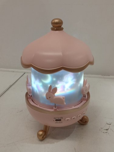 Rotating Bunny Carousel Night Light Projector with usb Rechargeable and remote - pink image 4