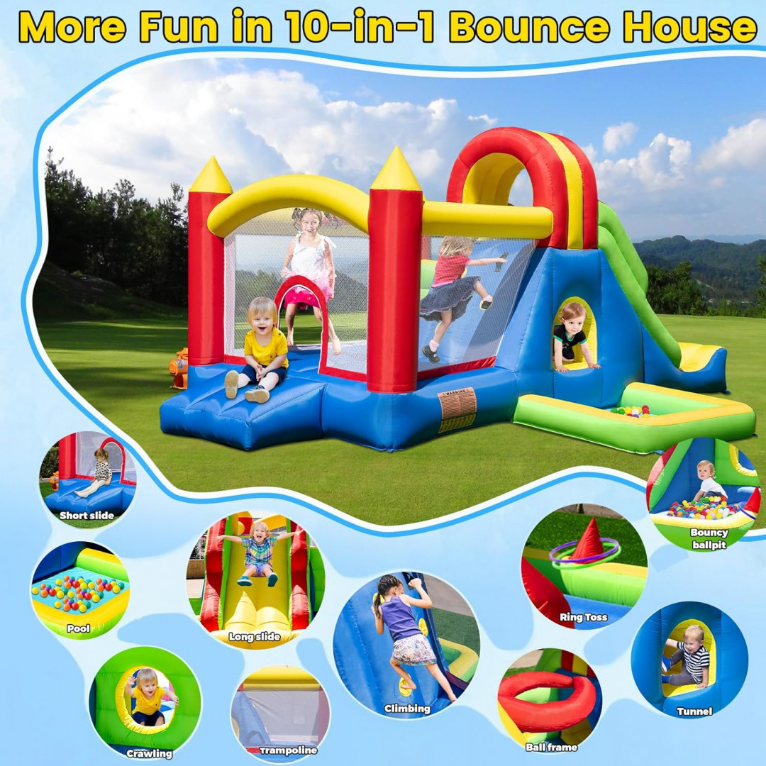 HuaKastro Bouncy Castle with Tall Slide, Climbing Wall, Water Pool, & Bouncy Ball Pit - 15FT X 6.8FT - MulticoloUr image 3