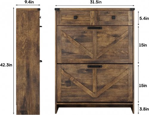 bonvache slim shoe storage Cabinet with flip doors - 9.4" x 31.5" x 42.3" - brown (model:J3L316-YJ) image 2