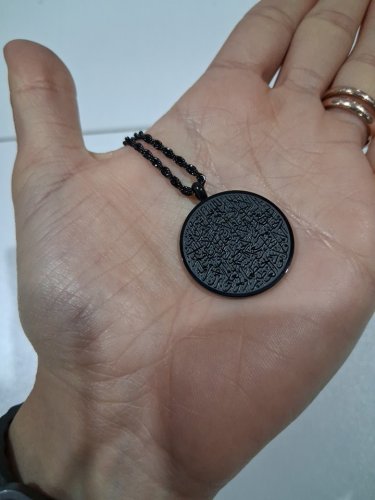 engraved ayatol kursi "آية الكرسي" round pendant twist chain necklace for protection - 20" - 22"/2 mm width adjustable chain/ 1" pendant - black image 3