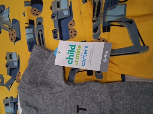 4PC Carter's Boys Cotton Pajama set - 6-9 Months - grey/ yellow trucks - (style:6m510610) image 3