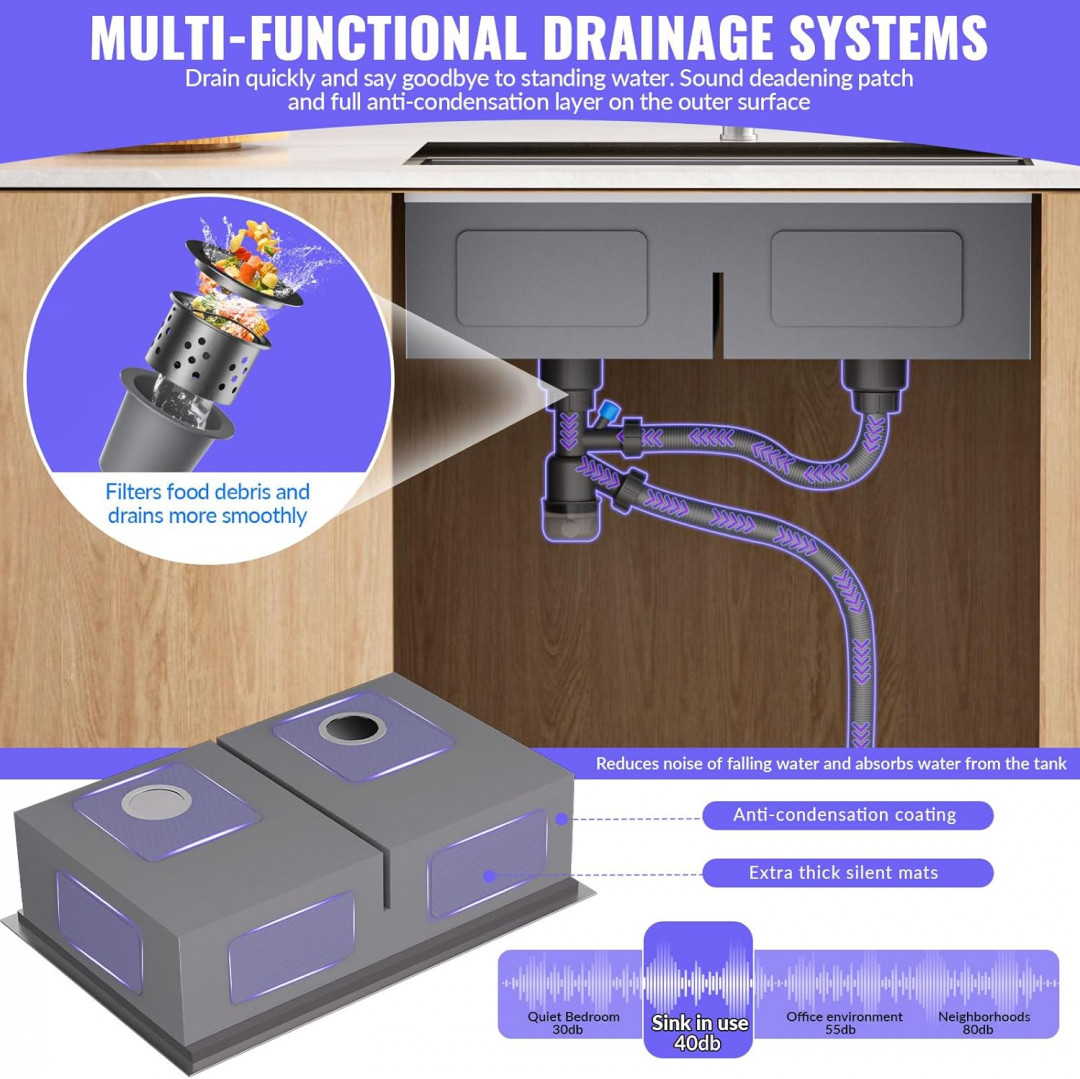DWALE Stainless Steel Undermount Workstation Kitchen Sink with Cutting Board, Draining Basket and Dish-Drying Rack - brushed (model: SC-8355S) image 3