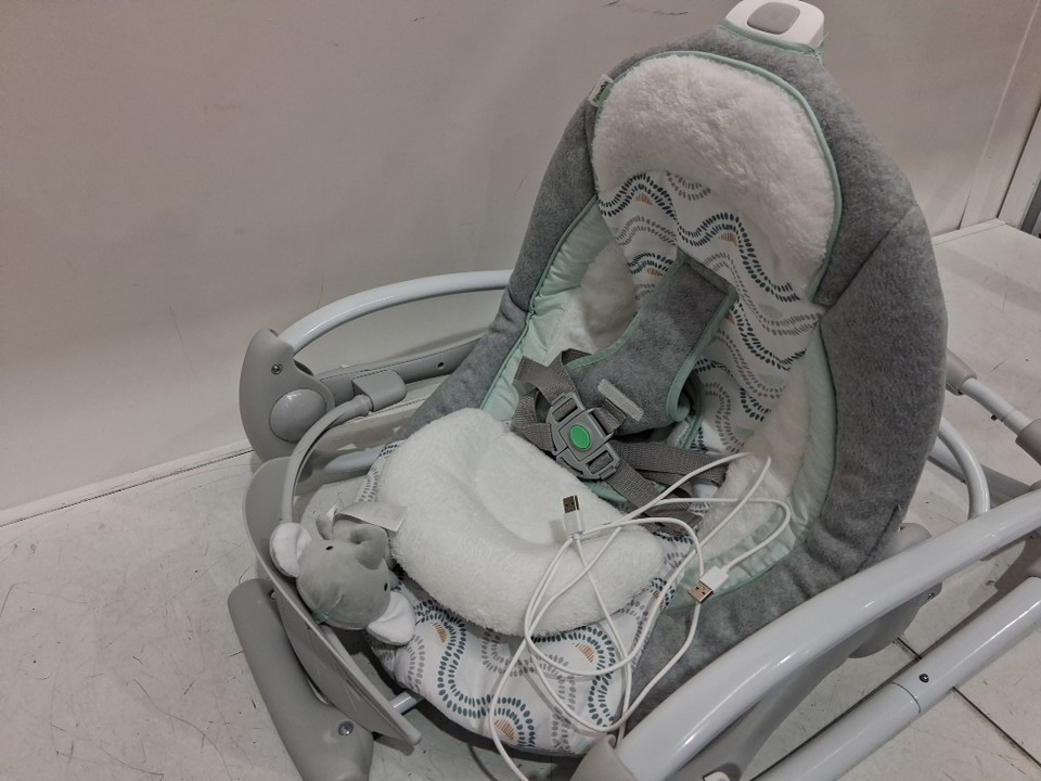 ingenuity convert me 2-in-1 corded compact portable automatic baby swing & infant seat with nature sounds - 0 to 9 months - 6-20lbs capacity - swell grey/green/white (model: 12579) image 6