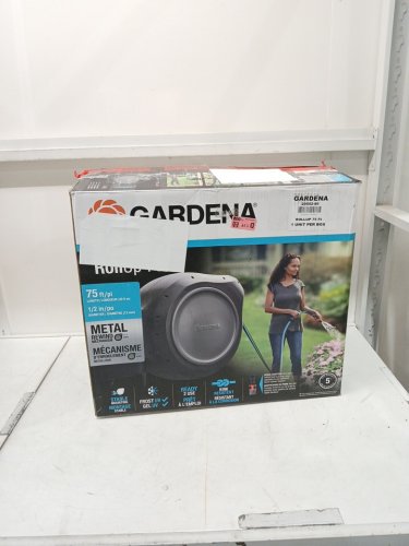 gardena rollup wall mounted retractable garden hose reel - 75ft - gray/blue - (model: 20502-80) image 3