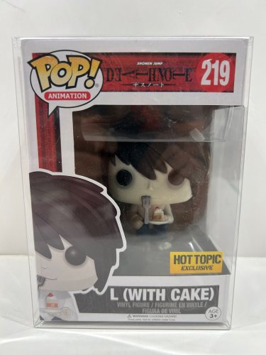 Funko pop! **hot topic exclusive** Animation: death note - L (with cake) vinyl figure (#219) **plastic protector cover** image 2