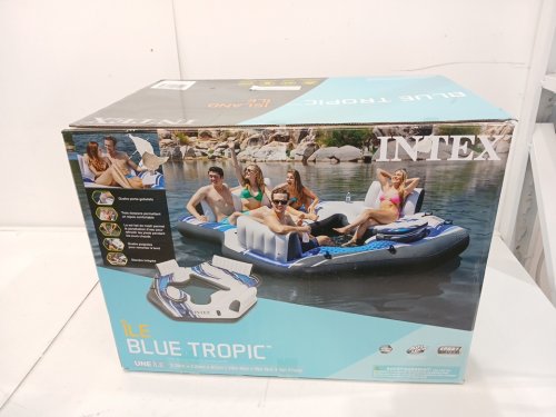 INTEX IFLATABLE TROPICAL ISLAND LOUNGE FLOAT WITH BUILT IN COOLER AND MESH NETTING - 5 Person - BLUE (MODEL: ‎57272EP) image 3