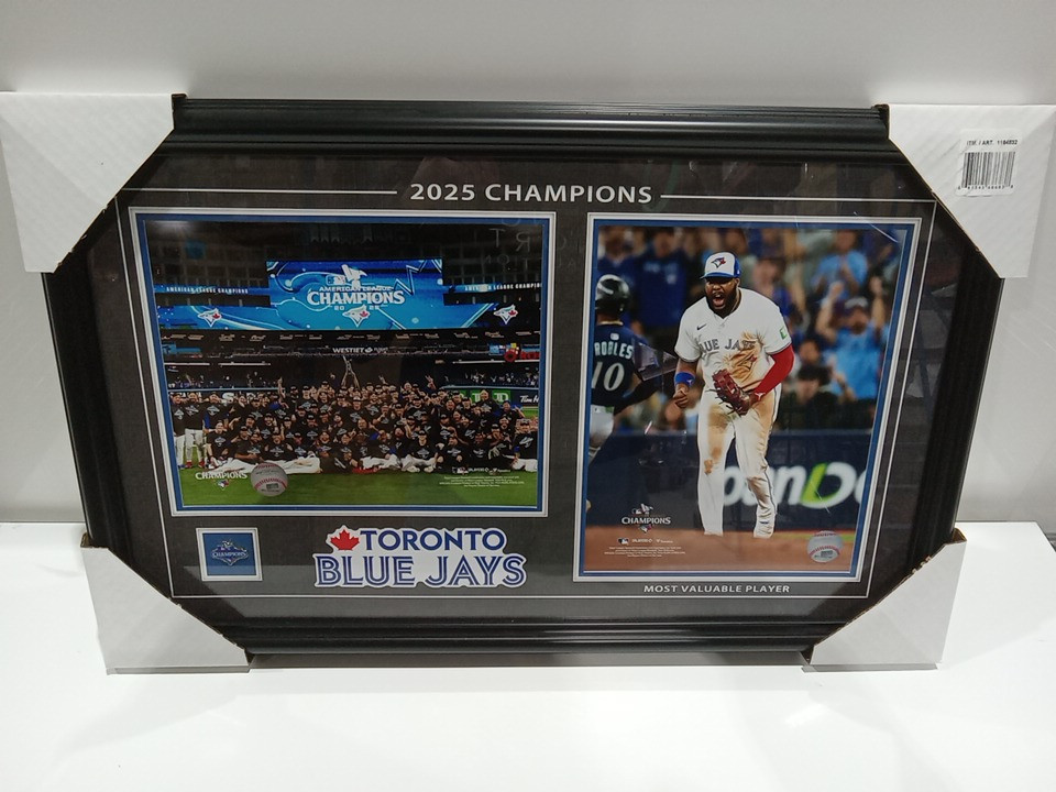 MLB toronto blue jays 2025 ALCS photo collage champions framed wall art with built-in decorative button - 24.5" x 15.5" (model: 1184832) image 2