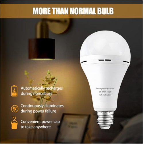 6PK NOGER Emergency Rechargeable Battery powered LIGHT bulbs WITH HOOKS - 9W 810LM 3000K - WHITE/WARM LIGHT image 2