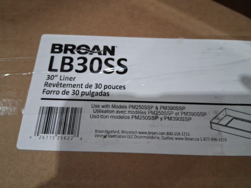 BROAN-NUTONE OPTIONAL BOX POWER PACK HOOD - 30" - STAINLESS STEEL (MODEL: LB30SS) image 5