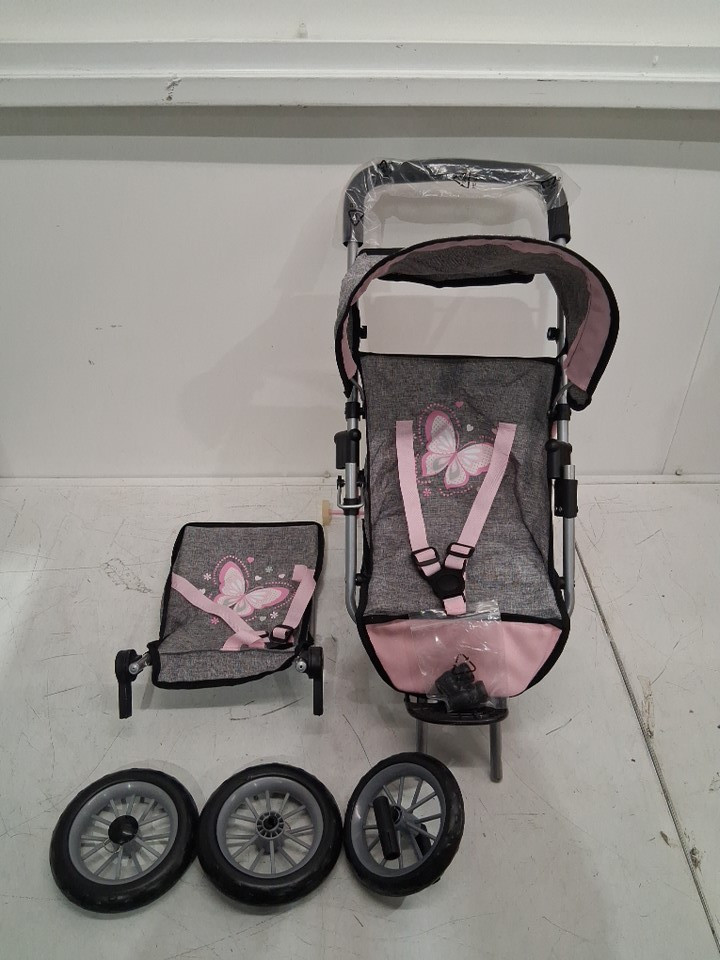 Bayer Duo Double Stroller for Dolls - Sun Canopy - Security Belt - Up to 18” - Grey / Pink image 3