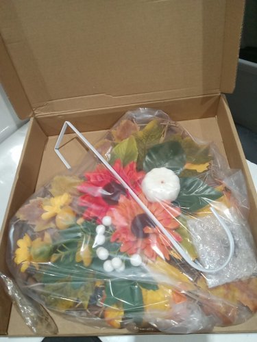 JMSODITI Heart-shaped hanging Wreath with artificial flowers & leaves - comes with lights and door hanger - 12" - Fall colours (Model: 5VSP) image 5