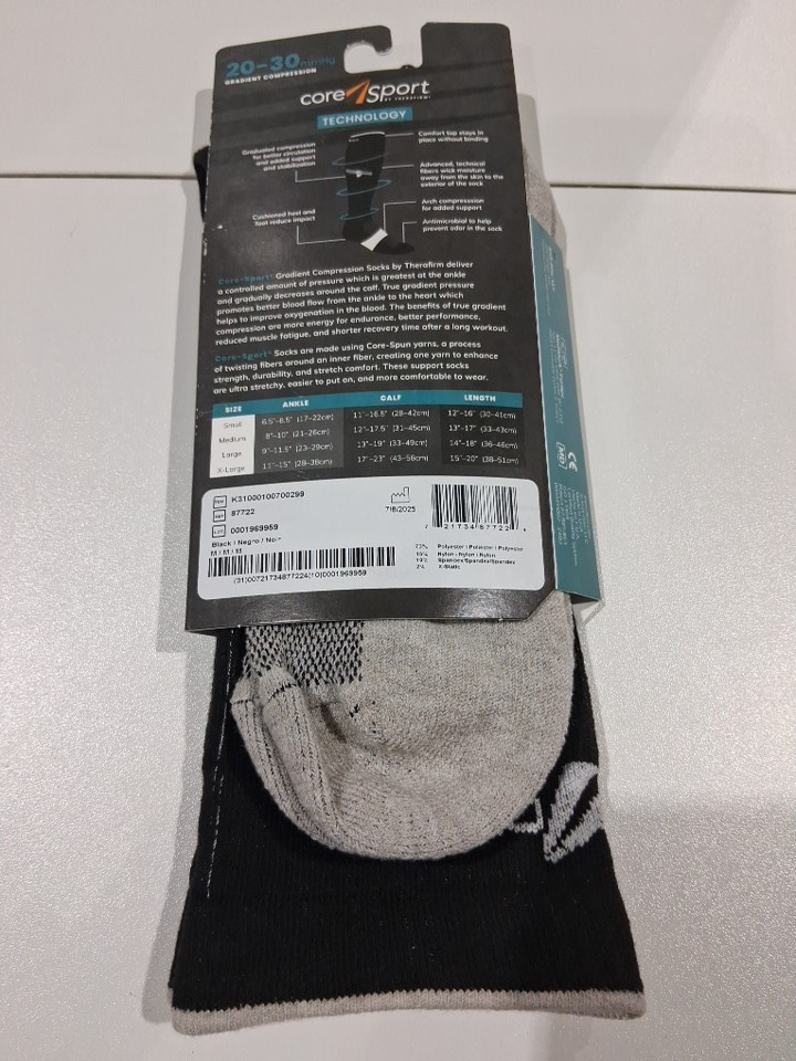 Unisex core sport by therafirm athletic compression socks - 20-30mmhg - medium (8"-10" ankle/12"-17.5" calf) - grey/black - (style: 87722) image 4