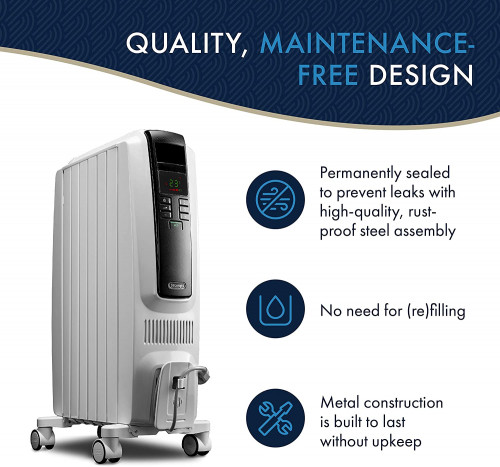 DELONGHI ELECTRIC OIL-FILLED RADIANT SPACE HEATER - White (MODEL: TRD40615ECA) image 2