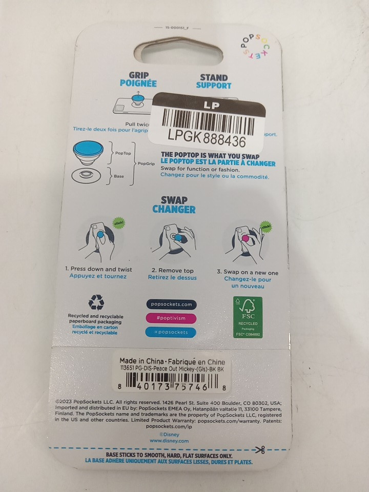 POPSOCKETS POPGRIP Phone Grip & Stand with Swappable Top - Disney Peace Out Mickey Teal (Model: 113651) image 3