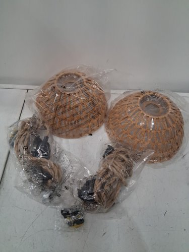 2Pk plug in rattan pendant lighting fixtures with on/off toggle switch - 16ft cord - natural (model: pms740) image 5