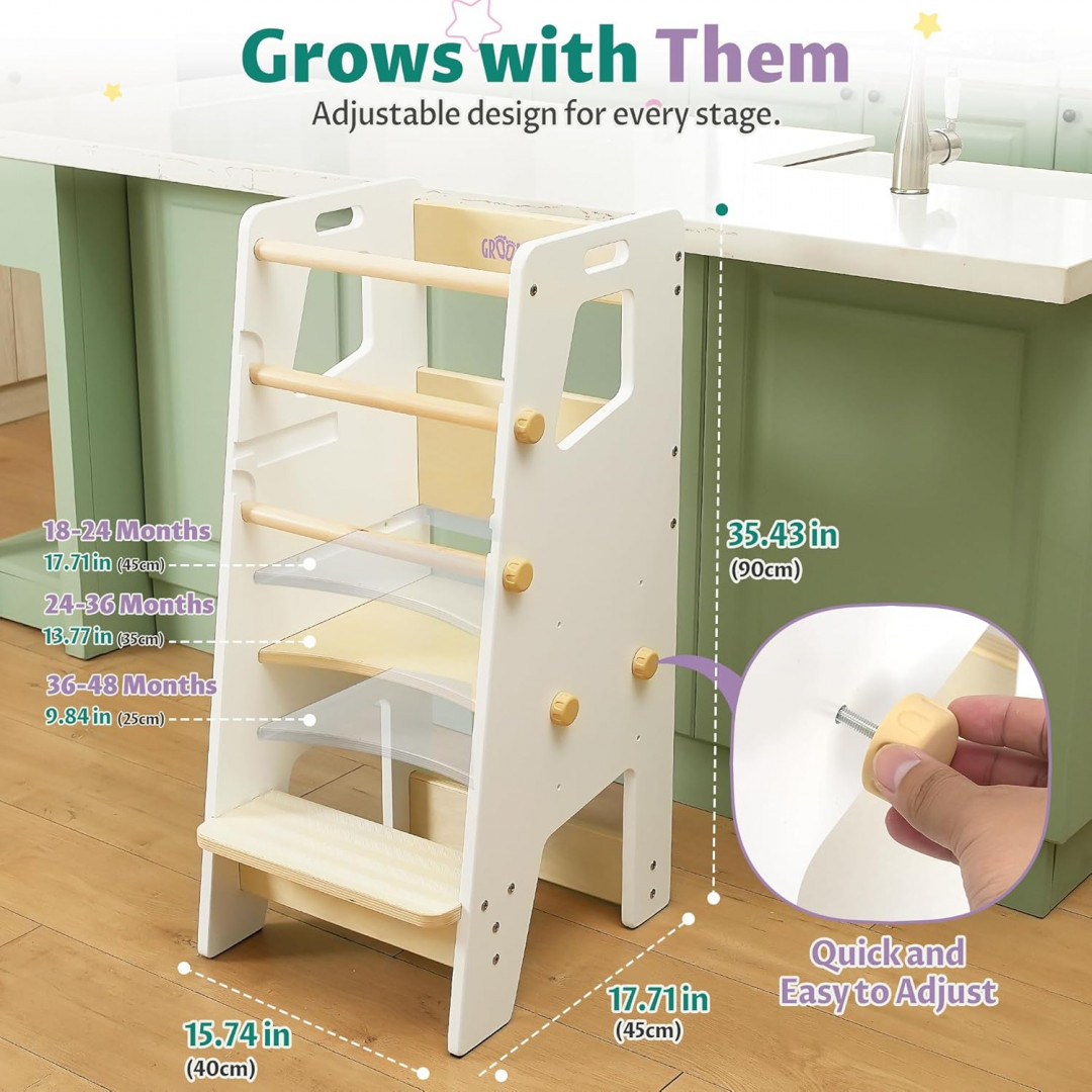 groowingmind 2-in-1 Toddler Standing Tower & high chair - white/Wood (Model: LT-01) image 2