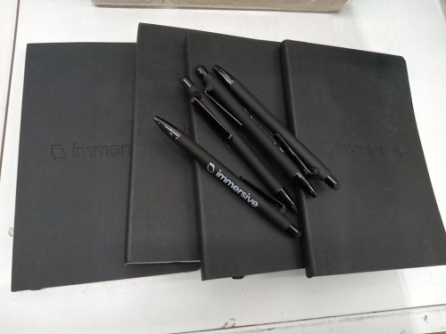 8PC Custom Lined Notebooks and Pens with "Immersive" Logo - Black image 2