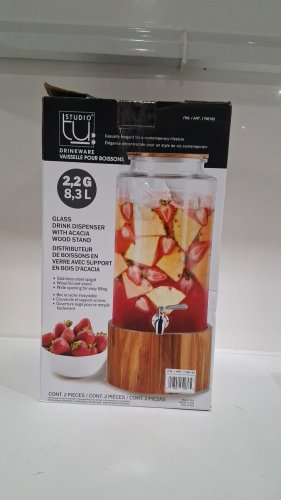 Studio TU Glass Drink Dispenser With Acacia Wood Stand - 8.3L - Brown (Model: TPT-V8423-CA / 1796162) image 2