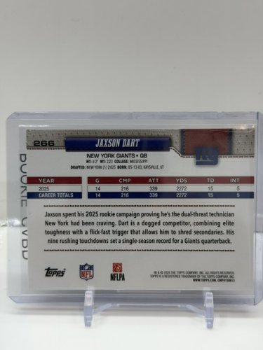 JAXSON DART ROOKIE CARD - 2026 TOPPS FUTURE STARS BASE CARD #266 image 2