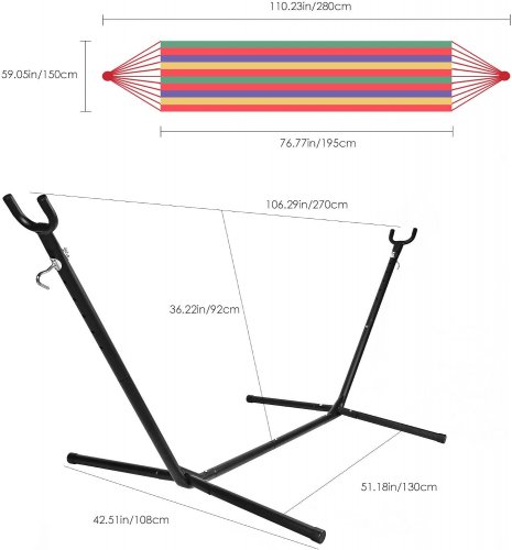 goutime double camping hammock with stand and carry bag - 9ft, 450lbs max - multicolor - (model: sw-dh588tro) image 2