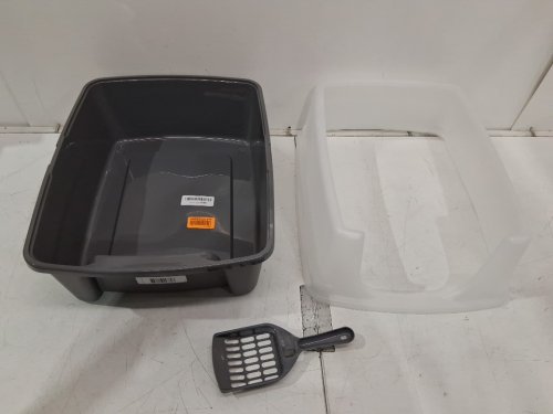 IRIS USA Large open top Cat Litter Box with scatter shield and scoop - 19" x 15" x 11.8" - grey/clear - (model: 301755) image 2