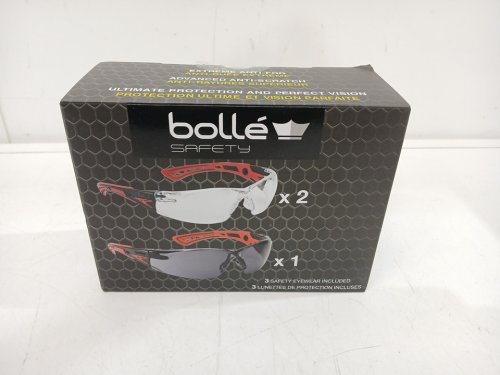3PC Bollé Anti-Fog Scratch-Resistant Safety Glasses Protective Eyewear - Red/Black image 2