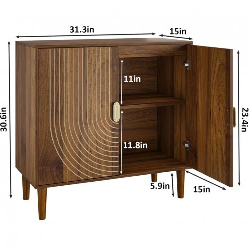fendee wooden buffet storage cabinet with 2 doors - 31" x 15" x 31" - oak - (model: lf-xtbg1323-oak) image 2