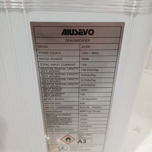 AIUSEVO INTELLIGENT HUMIDITY CONTROL DEHUMIDIFIER - 26 PINT - 2500 SQ. FT - WHITE (MODEL: AS300) image 4