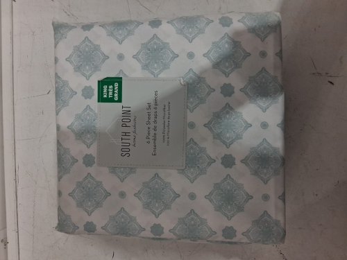 6pc South Point Home Fashions ERNESTO TILE PRINTED MICROFIBER sheet set - fitted sheet / flat sheet / 4 pillow cases - KING - WHITE/LIGHT GREEN (style: 1703335) image 2