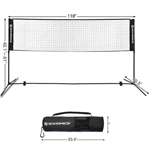 SONGMICS Adjustable height Net Set for Badminton, Tennis, Kids Volleyball, Pickleball - 118" X 40.5" X 42.1"-61" - BLACK (model: SYQ400H) image 2