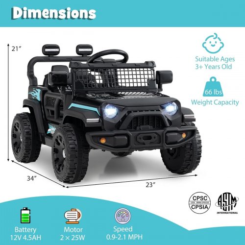 Costzon Kids Ride on Car Truck Electric Vehicle with Foldable Mirrors, 3 Speeds, LED Lights, Music, Horn, & Remote Control - (Model: HZB-1228) image 2