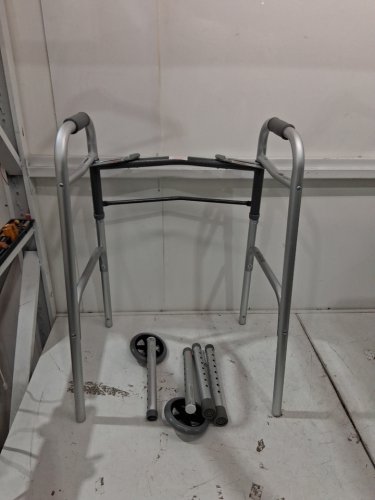 MEDLINE GUARDIAN ADJUSTABLE ALUMINUM 2-BUTTON FOLDING WALKER - 300LBS CAPACITY - GREY (MODEL: MDS86410W54H) image 2
