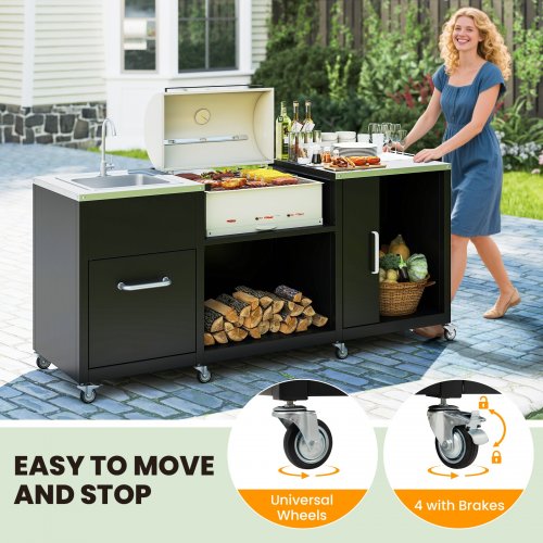 Costway Outdoor Grill Table Cart - 80" x 50.5" x 24" - Black (Model: NP12509BK) image 2