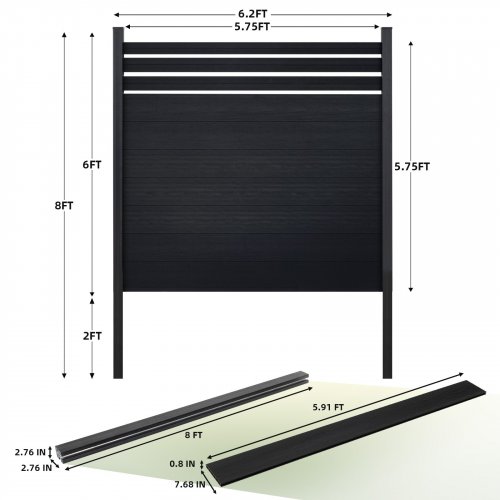 mondaria outdoor composite plank privacy fence panel with lattice top, no posts included - 6ft x 6ft - black - (model: ym-1323-black) image 2