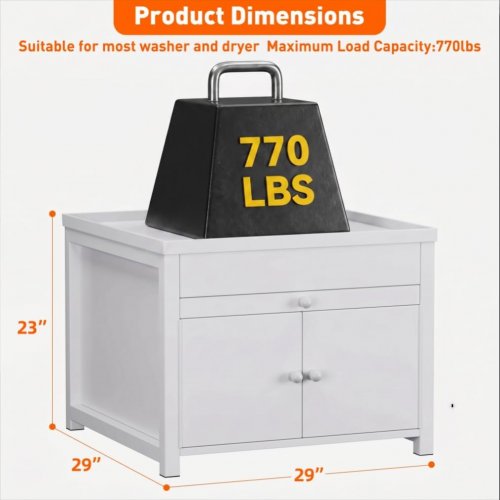 Metal Washer and Dryer Pedestal with Storage Cabinet - 23" x 29" - 700lbs cap - White (Model: THZYW-049W) image 2