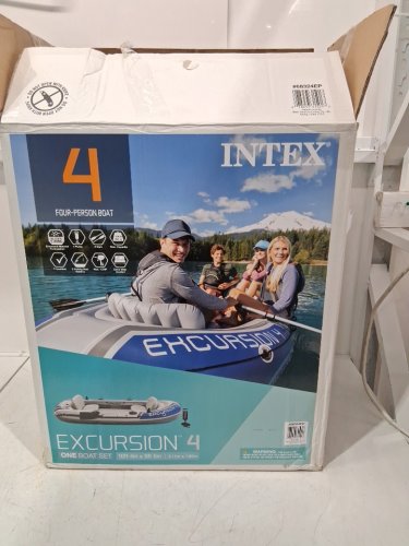 INTEX EXCURSION 4-PERSON INFLATABLE BOAT WITH MOTOR MOUNT FITTINGS, PADDLE, PUMP & CARRY BAG, 880LB RATING - GREY (MODEL: ‎68324EP) image 3