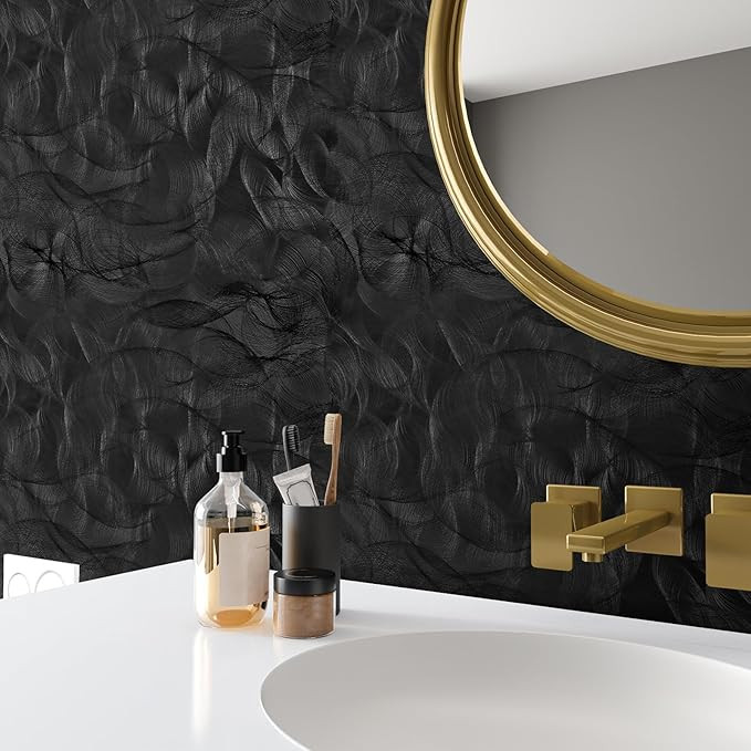 Decotalk multi-purpose adhesive contact paper - 30" x 3M - textured vinyl Black Curved Overlapping Lines (Model: 6R2X) image 2