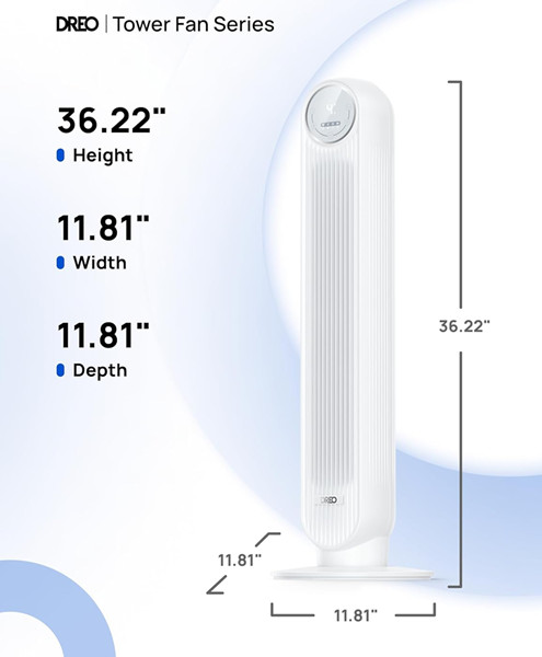 dreo tower fan with four setting, remote control, timer, and led display - 36" - WHITE (MODEL: DR-HTF007) image 2