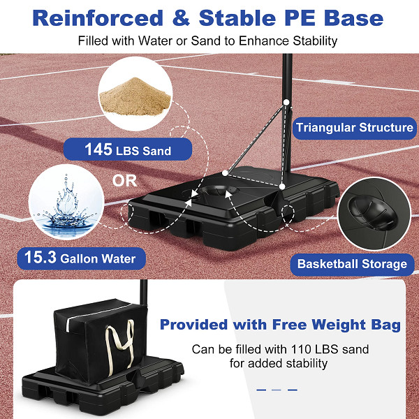 COSTWAY 44" PORTABLE AND ADJUSTABLE OURDOOR BASKETBALL HOOP SET WITH BACKBOARD AND SECUREBAG, BLACK (MODEL: SP37879) image 4